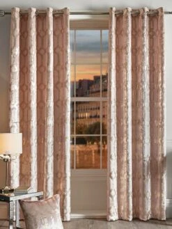 By Caprice Home Claudette - Velvet Foil Print Pair Of Eyelet Curtains Blush