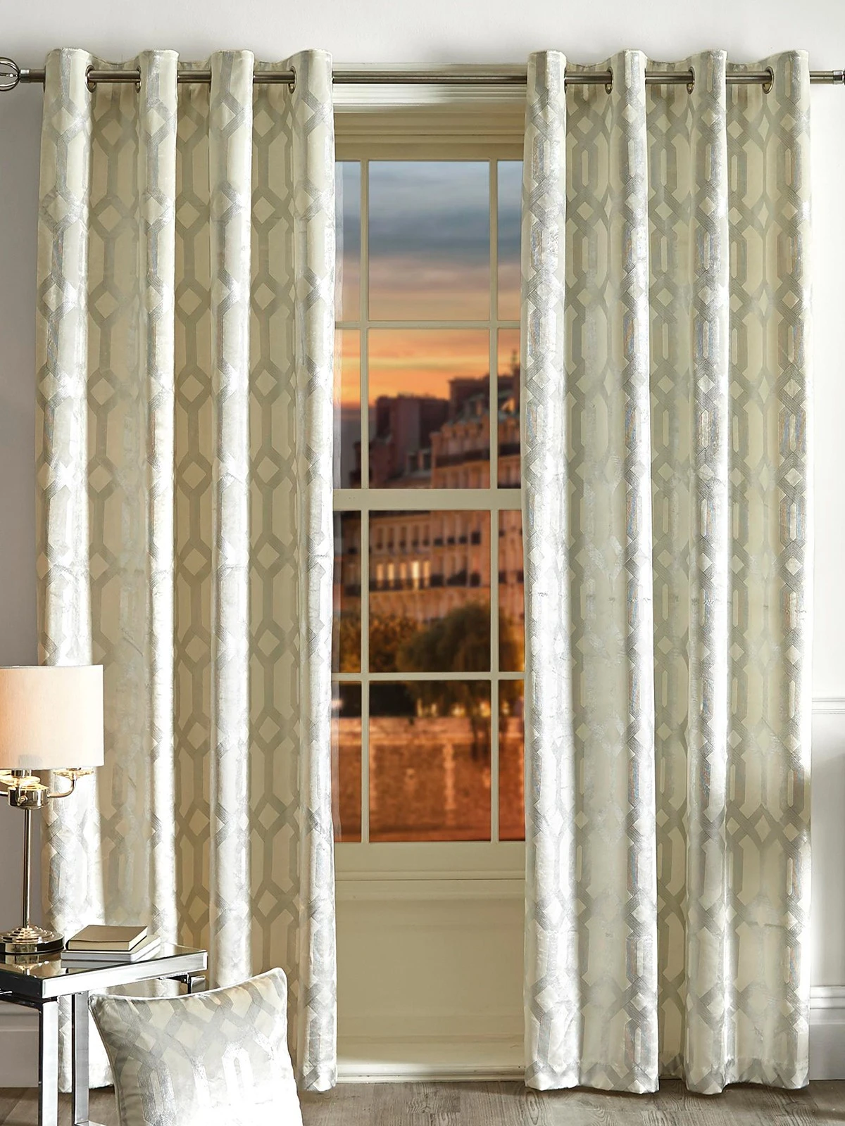 By Caprice Home Claudette - Velvet Foil Print Pair Of Eyelet Curtains 3 By Caprice Home Claudette - Velvet Foil Print Pair Of Eyelet Curtains