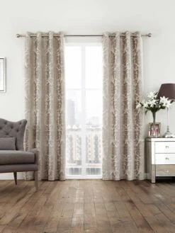 Champagne Valencia Jacquard Eyelet Curtains