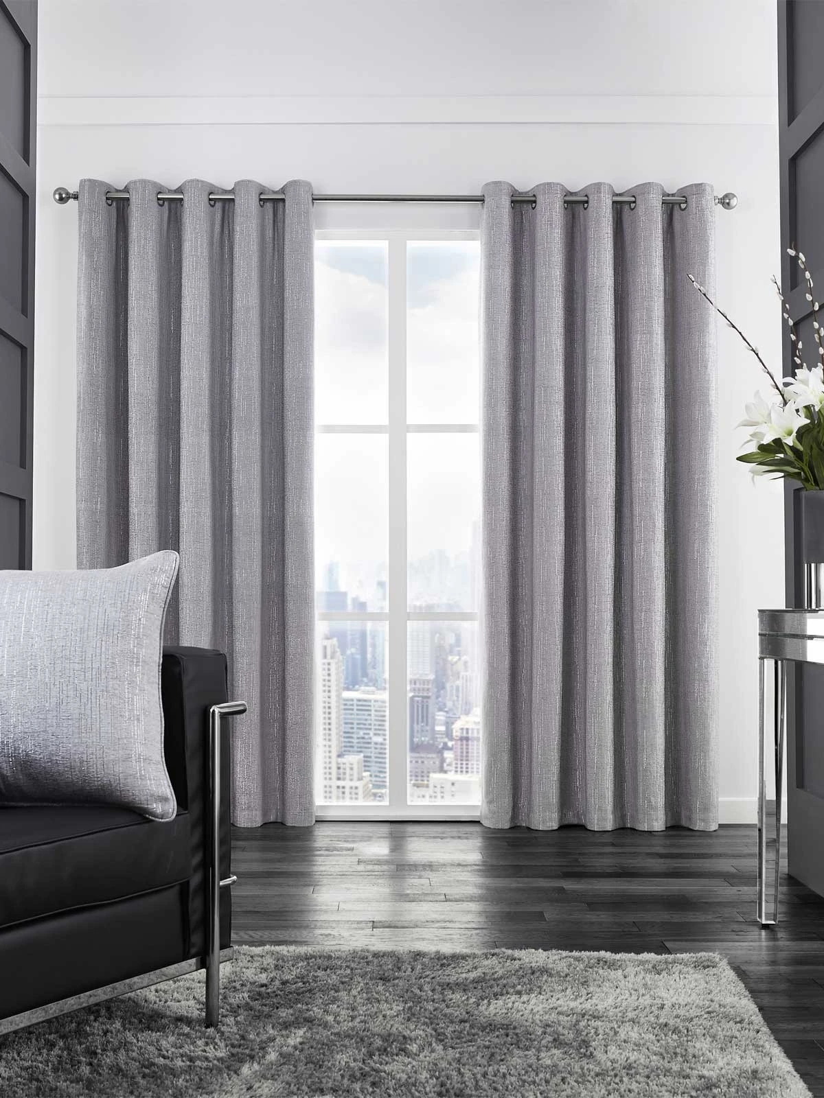 Silver Corsica Eyelet Curtains 3 Silver Corsica Eyelet Curtains