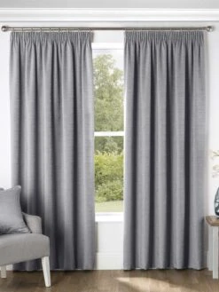 Grey Chenille Pencil Pleat Curtains