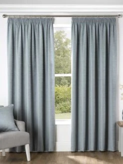 Duck Egg Chenille Pencil Pleat Curtains