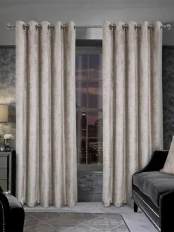 Champagne Crushed Velvet Eyelet Curtains