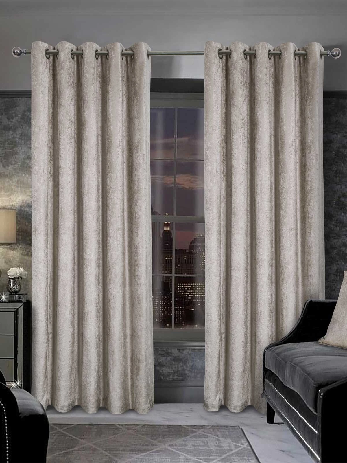 Champagne Crushed Velvet Eyelet Curtains 3 Champagne Crushed Velvet Eyelet Curtains