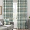 Teal Brushed Check Eyelet Curtains 2 Teal Brushed Check Eyelet Curtains -Haven Living Shop curtains384 main