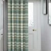 Teal Brushed Check Eyelet Door Curtain -Haven Living Shop curtains385 main
