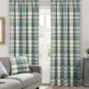 Teal Brushed Check Pencil Pleat Curtains