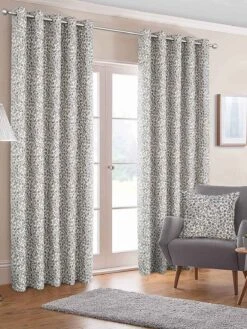 Grey Jacquard Eyelet Curtains