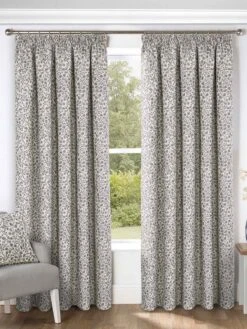 Grey Jacquard Pencil Pleat Curtains