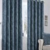 Blue Waffle Chenille Blackout Eyelet Curtains