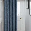 Blue Waffle Chenille Blackout Eyelet Door Curtain