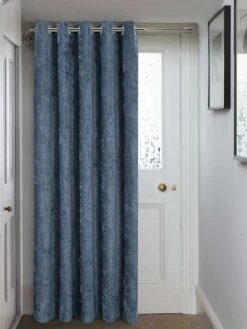 Blue Waffle Chenille Blackout Eyelet Door Curtain