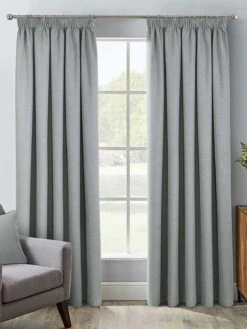Grey Herringbone Blackout Pencil Pleat Curtains