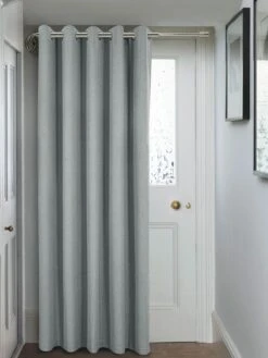 Grey Herringbone Blackout Eyelet Door Curtain