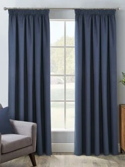 Navy Herringbone Blackout Pencil Pleat Curtains