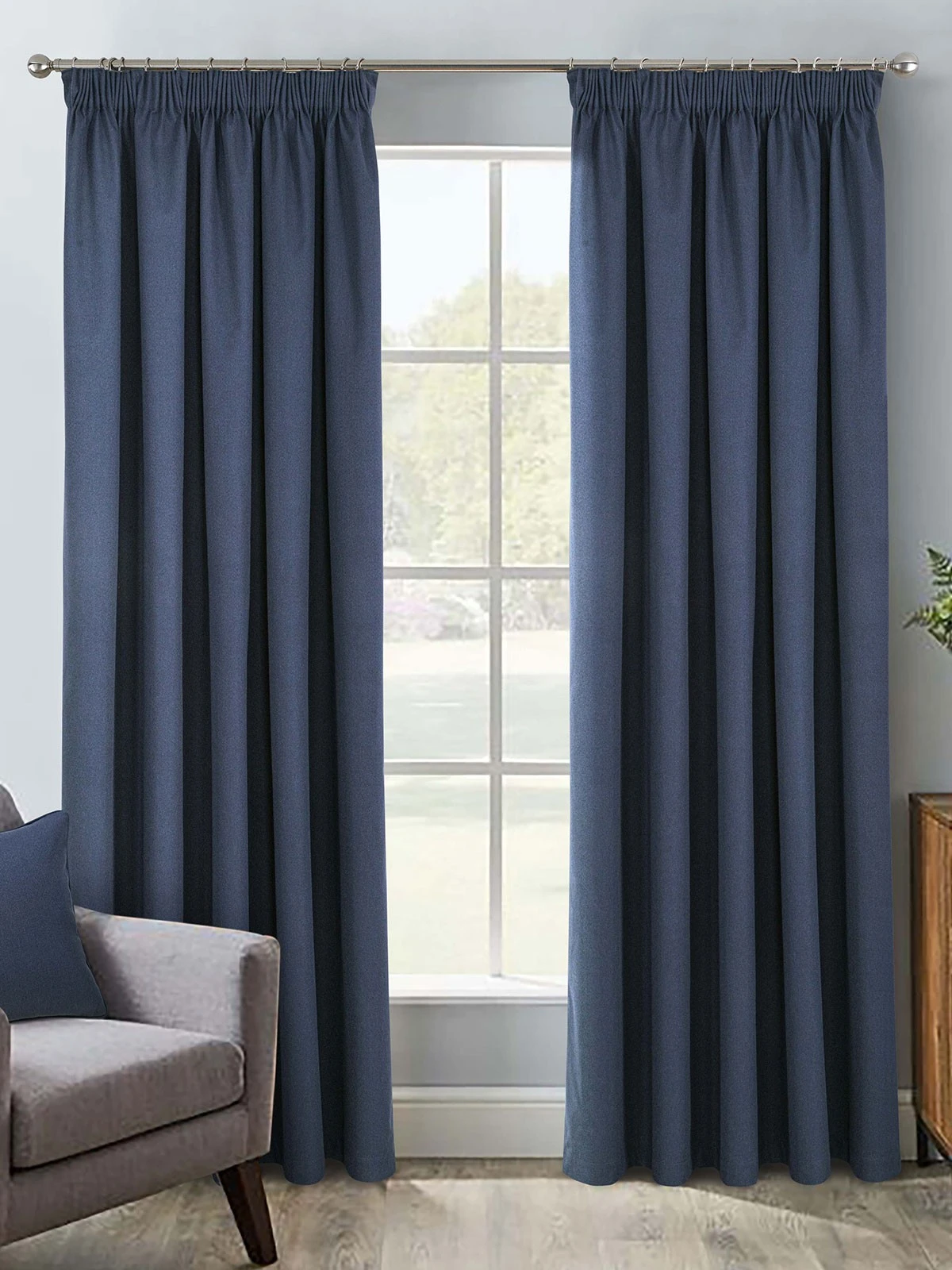 Navy Herringbone Blackout Pencil Pleat Curtains 3 Navy Herringbone Blackout Pencil Pleat Curtains