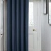 Navy Herringbone Blackout Eyelet Door Curtain -Haven Living Shop curtains397 main