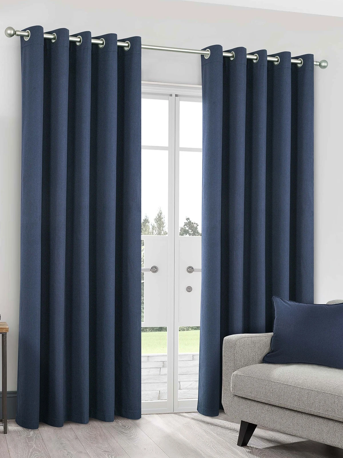 Navy Herringbone Blackout Eyelet Curtains 3 Navy Herringbone Blackout Eyelet Curtains