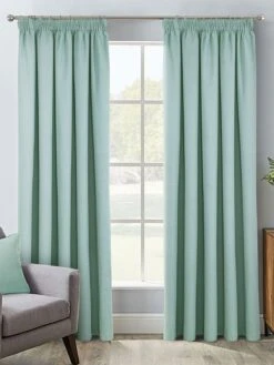 Duck Egg Herringbone Blackout Pencil Pleat Curtains