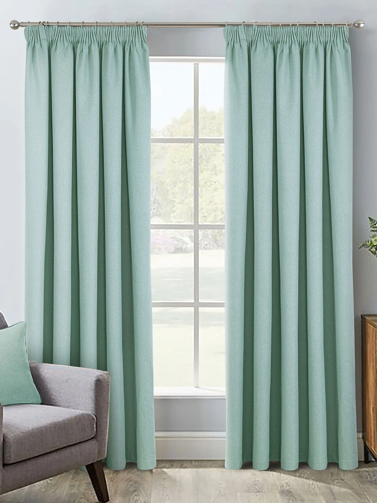 Duck Egg Herringbone Blackout Pencil Pleat Curtains 3 Duck Egg Herringbone Blackout Pencil Pleat Curtains