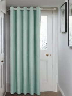 Duck Egg Herringbone Blackout Eyelet Door Curtain