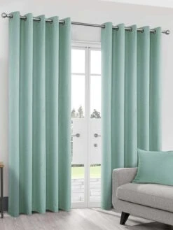 Duck Egg Herringbone Blackout Eyelet Curtains