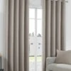 Natural Herringbone Blackout Eyelet Curtains