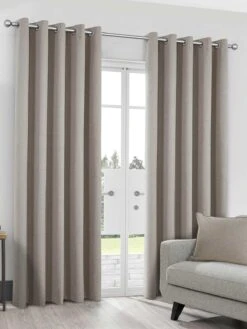 Natural Herringbone Blackout Eyelet Curtains
