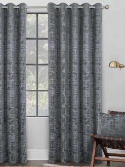 Charcoal Embossed Velvet Eyelet Curtains