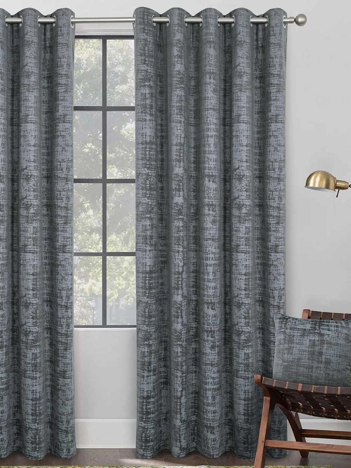 Charcoal Embossed Velvet Eyelet Curtains 3 Charcoal Embossed Velvet Eyelet Curtains