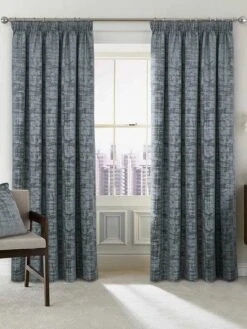 Charcoal Embossed Velvet Pencil Pleat Curtains