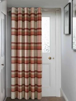 Red Highland Brushed Check Eyelet Door Curtain