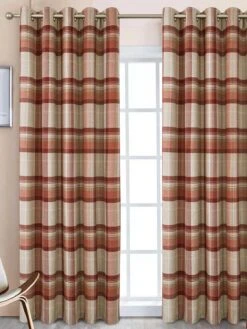 Red Highland Brushed Check Eyelet Curtains