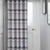 Natural Highland Brushed Check Eyelet Door Curtain