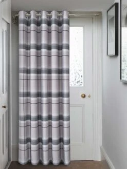 Natural Highland Brushed Check Eyelet Door Curtain