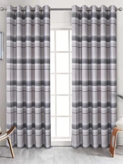 Natural Highland Brushed Check Eyelet Curtains