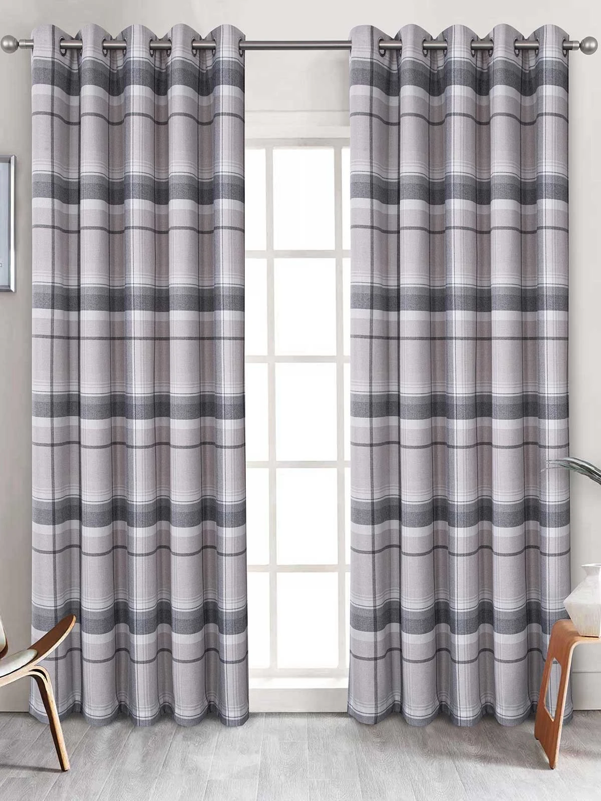 Natural Highland Brushed Check Eyelet Curtains 3 Natural Highland Brushed Check Eyelet Curtains