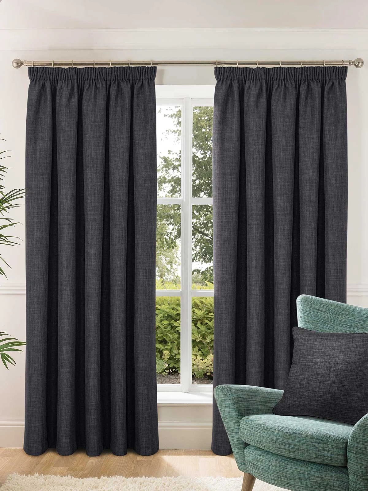Charcoal Harlow Blackout Pencil Pleat Curtains 3 Charcoal Harlow Blackout Pencil Pleat Curtains