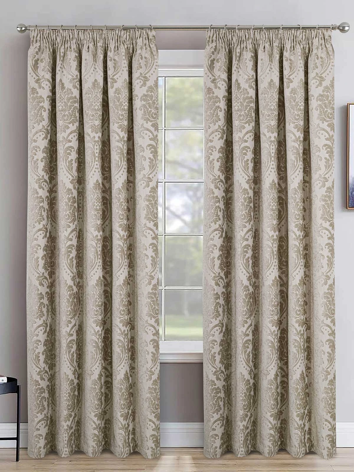 Champagne Valencia Jacquard Pencil Pleat Curtains 3 Champagne Valencia Jacquard Pencil Pleat Curtains