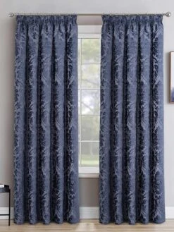 Navy Valencia Jacquard Pencil Pleat Curtains