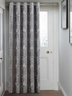 Silver Valencia Jacquard Eyelet Door Curtain
