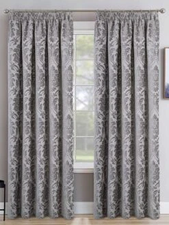 Silver Valencia Jacquard Pencil Pleat Curtains