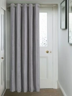 Silver Velvet Stripe Eyelet Door Curtain