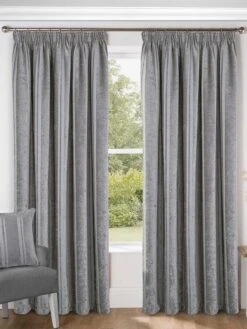 Silver Velvet Stripe Pencil Pleat Curtains