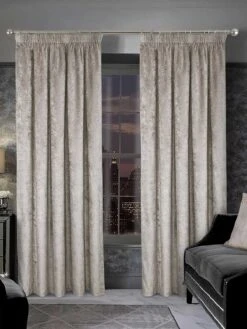 Champagne Crushed Velvet Pencil Pleat Curtains