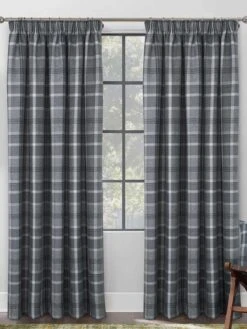 Grey Brushed Check Pencil Pleat Curtains