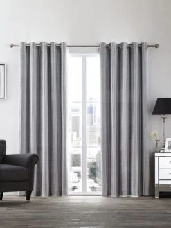 Silver Velvet Stripe Eyelet Curtains
