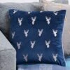 Navy Stag Embroidered Velvet Cushion 2 Navy Stag Embroidered Velvet Cushion -Haven Living Shop cushion 533