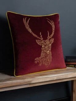 Furn Forest Fauna Woodland Stag Cushion Burgundy