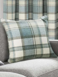 Teal Brushed Check Large Cushion